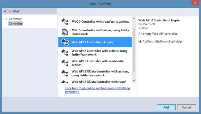 Adding Web API 2 Empty Controller